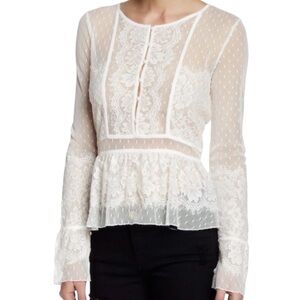 Free People Penelope Ivory Lace Swiss
Dot Peplum Blouse Size Small